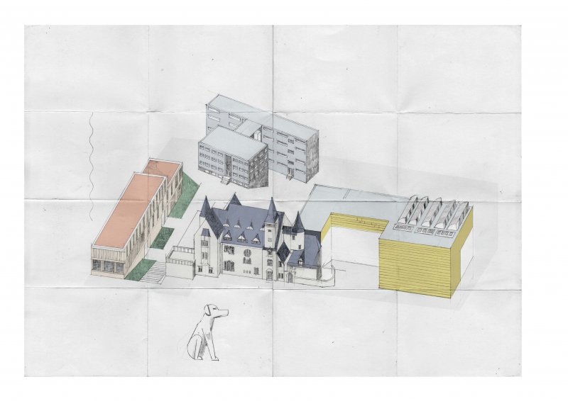 Eine erste Annährung, Lösungsmöglichkeit mit einem Teil des Neuwerks - Orientierungsfunktion erfüllt. Kleinere markante Details sollten dazu einladen ungewohnte Ecken zu entdecken.